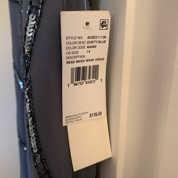 Adrianna Papell Studios Beaded Mesh A-Line Dress - Size 14 - Dusty Blue - NWT - Picture 10 of 10